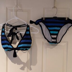 Tommy Bahama Blue and Black Striped Bikini